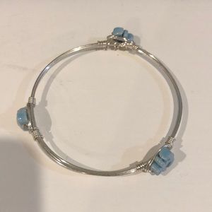 Silver bracelet with light blue anchors!
